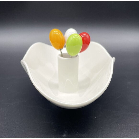 Appetizer Snack Bowl Olive Pick Modern Ceramic Uno Casa Serving Dish Forks Party - Picture 3 of 9